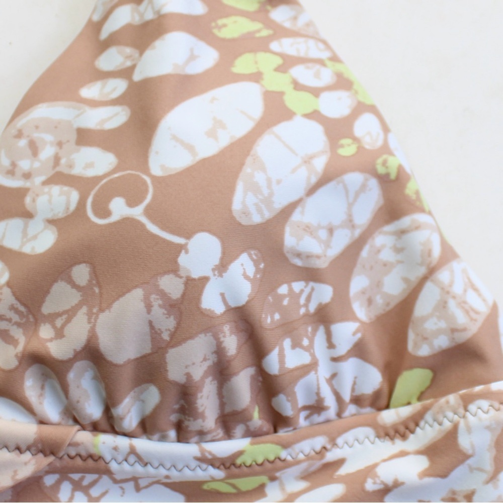 Aerie Sands Tan White Floral Print Crossover Triangle Bikini Top Size Medium - Picture 9 of 9